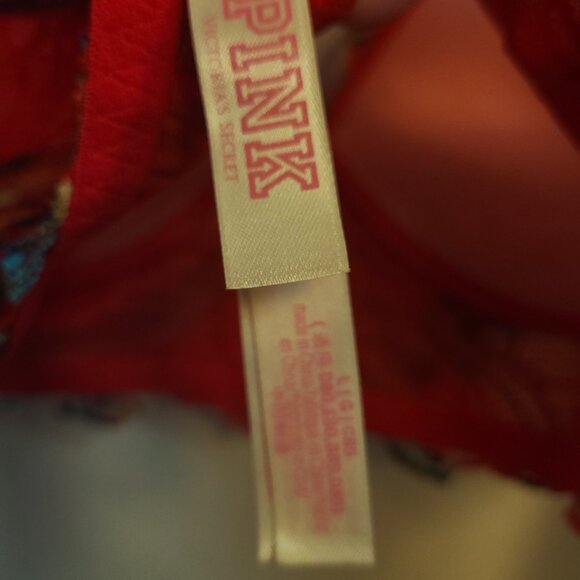 Victoria's Secret Date Push Up Large V Plunge Racerback Red Blue Lace Padded - Picture 4 of 7